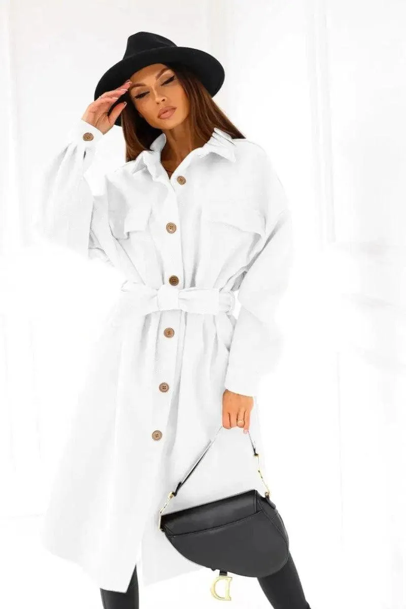 Long-sleeved V-neck Button Lace Woolen Coat Coat Women's