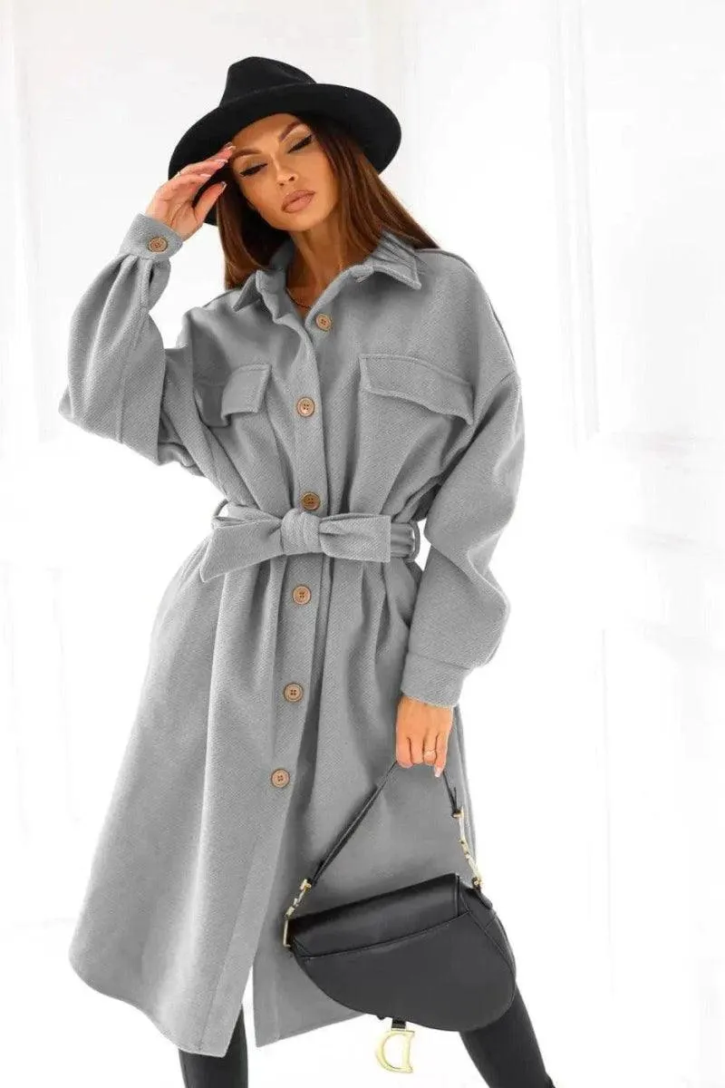 Long-sleeved V-neck Button Lace Woolen Coat Coat Women's