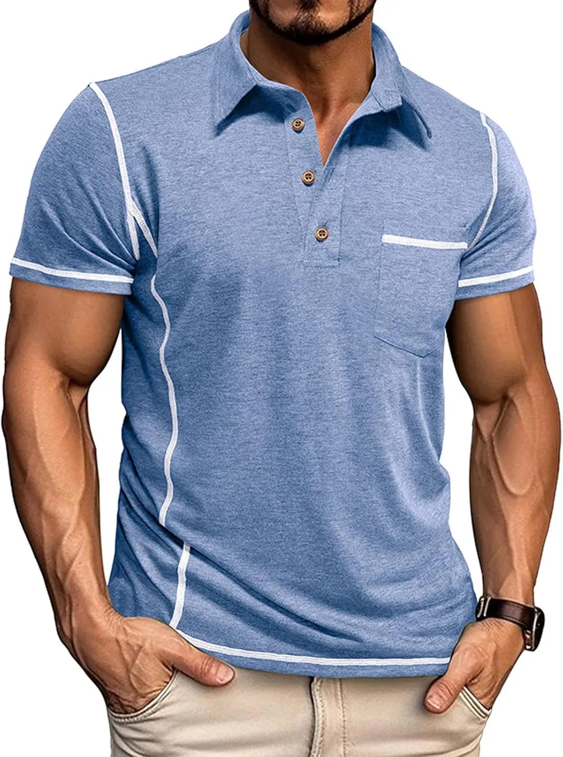 Men's Polo Shirts Basic T-Shirt Casual Tees Short Sleeve Tops Golf Shirts Pocket Buttons