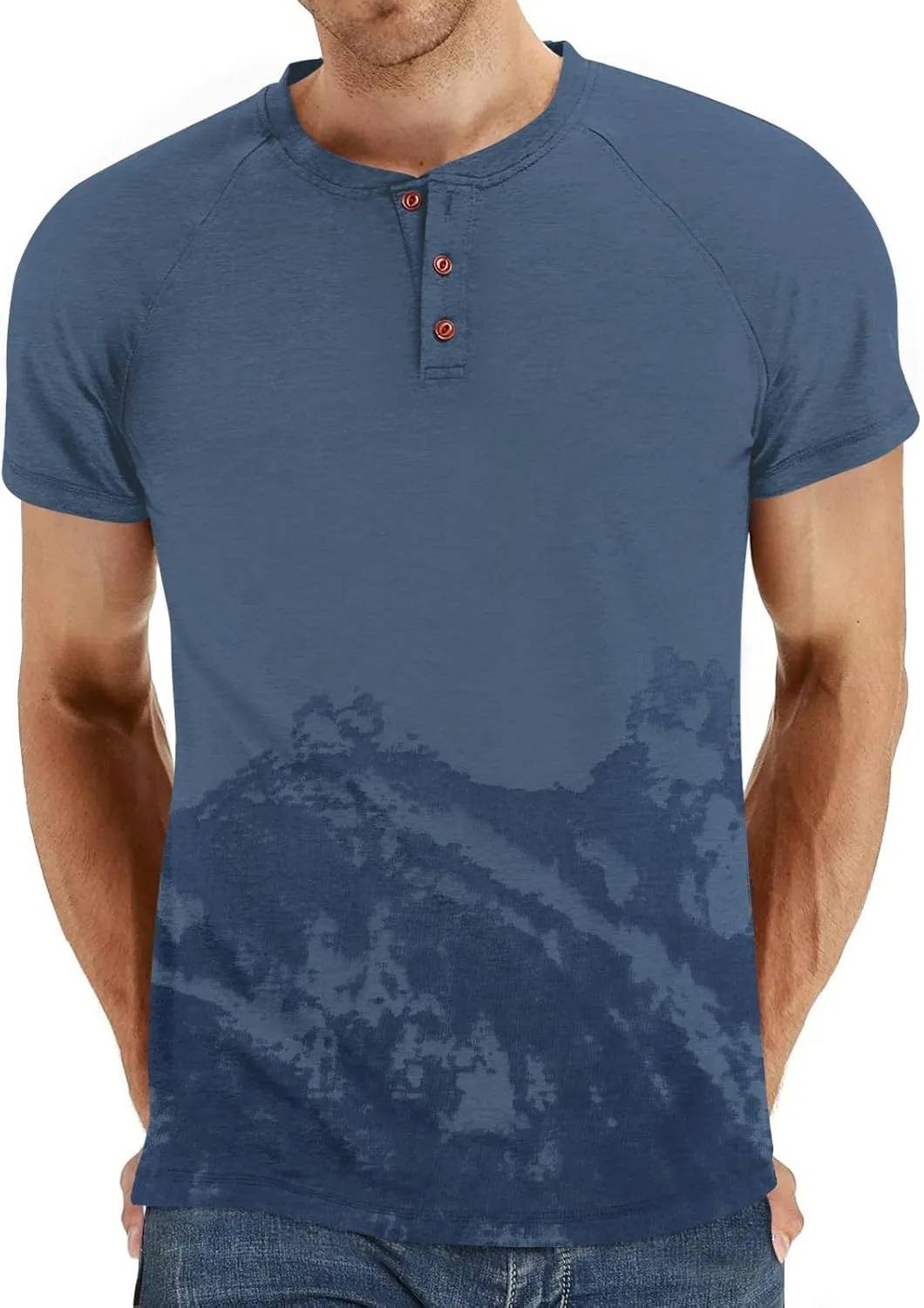Men's Summer Polo Shirts Short Sleeve Cotton Casual Henley T-Shirts Button Raglan Sleeve Tees