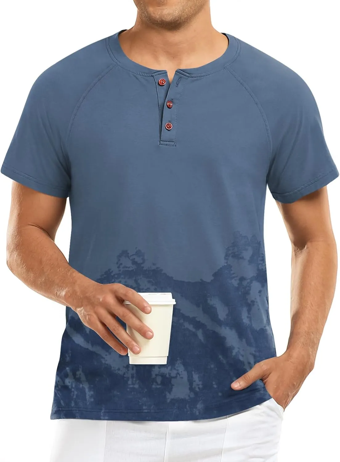 Men's Summer Polo Shirts Short Sleeve Cotton Casual Henley T-Shirts Button Raglan Sleeve Tees