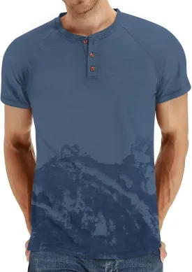Men's Summer Polo Shirts Short Sleeve Cotton Casual Henley T-Shirts Button Raglan Sleeve Tees
