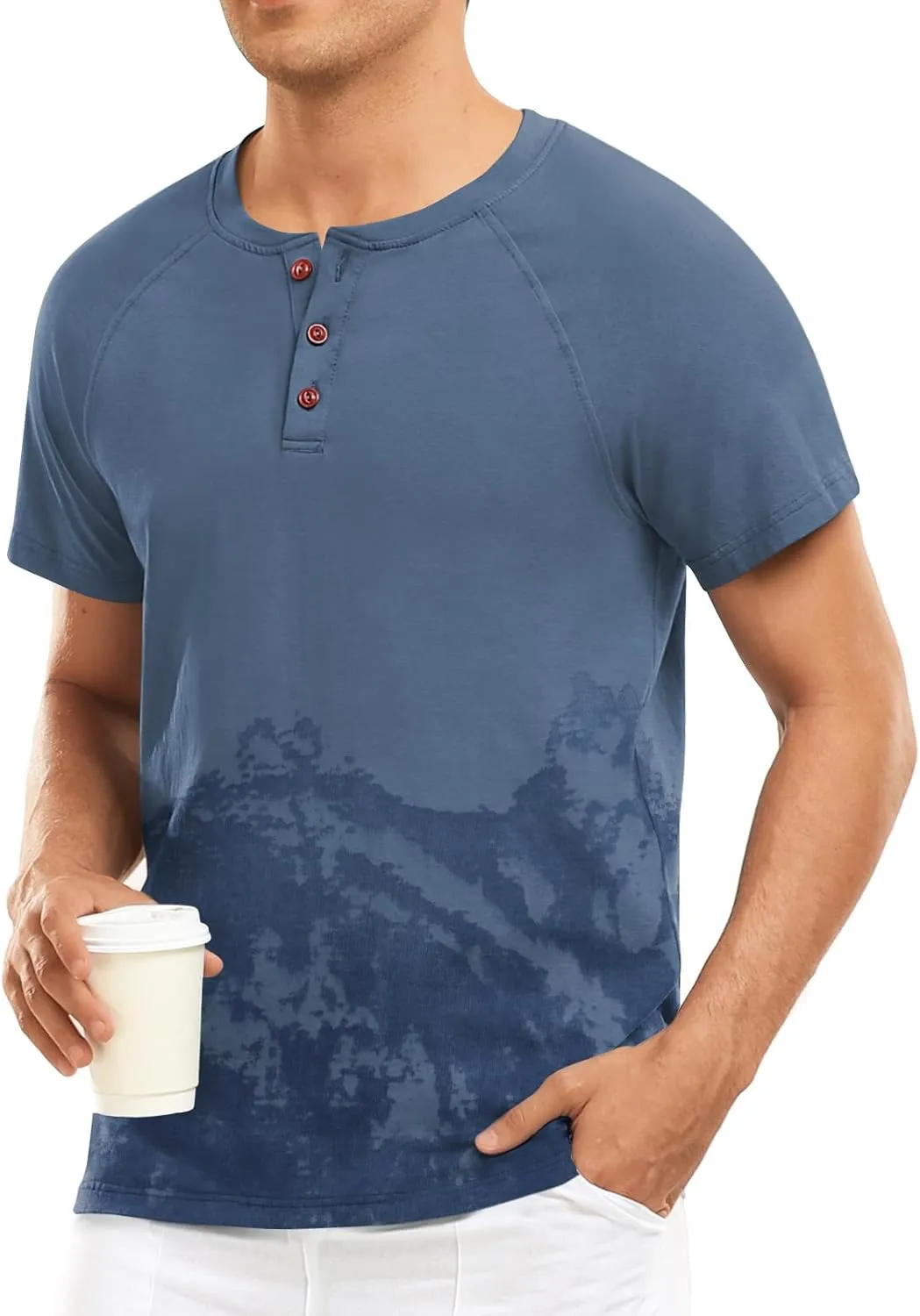 Men's Summer Polo Shirts Short Sleeve Cotton Casual Henley T-Shirts Button Raglan Sleeve Tees
