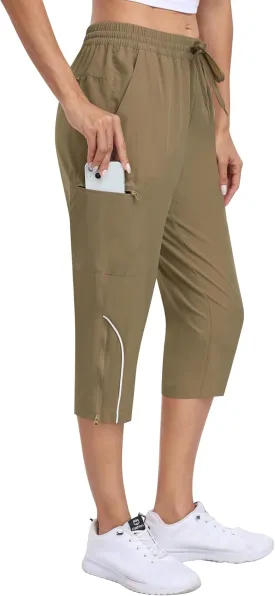MoFiz Capri Pants for Women Lightweight Casual Summer Trip Loose Shorts with Zipper Pockets