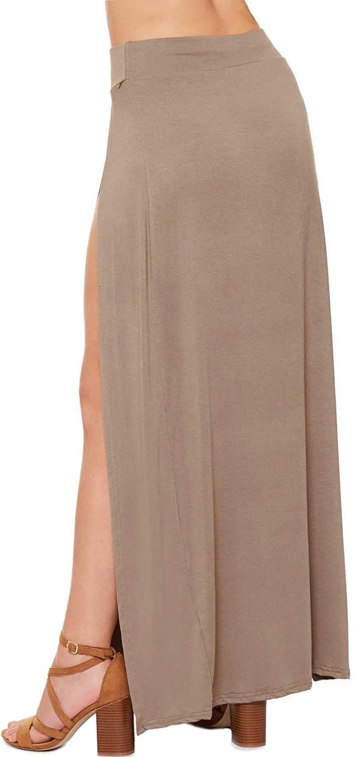 OgLuxe Womens Double Split Maxi Long Skirt Ladies Plain Basic Two Side Slit 4-22