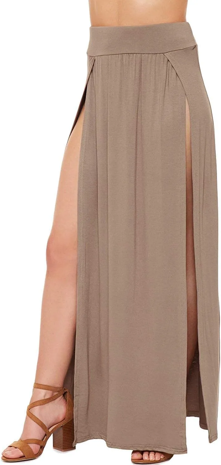 OgLuxe Womens Double Split Maxi Long Skirt Ladies Plain Basic Two Side Slit 4-22