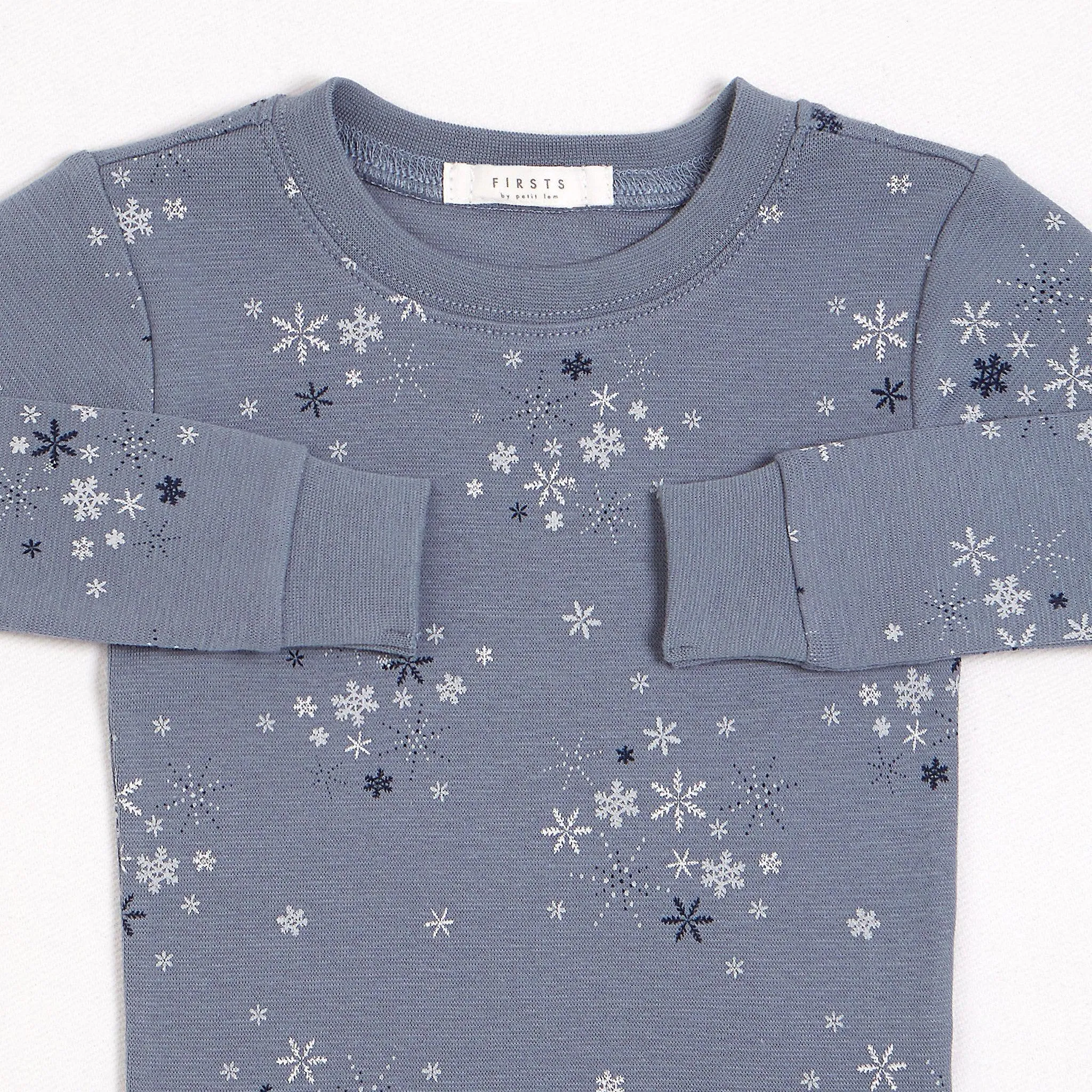 Organic Cotton Rib PJ Set - Snowy, Blue Dusk