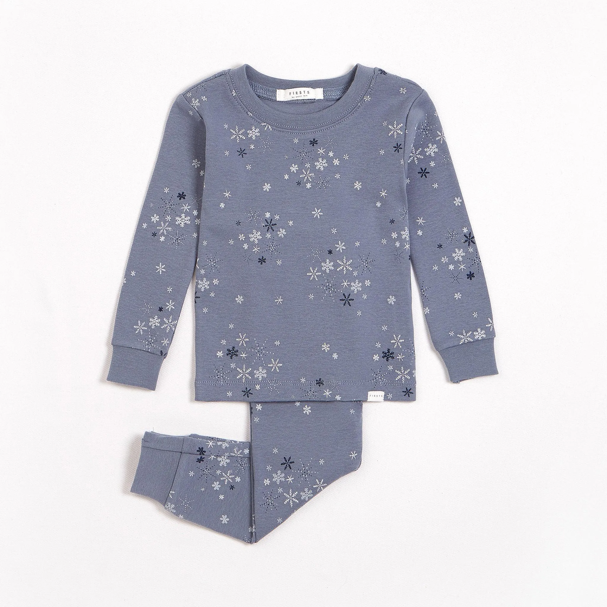 Organic Cotton Rib PJ Set - Snowy, Blue Dusk