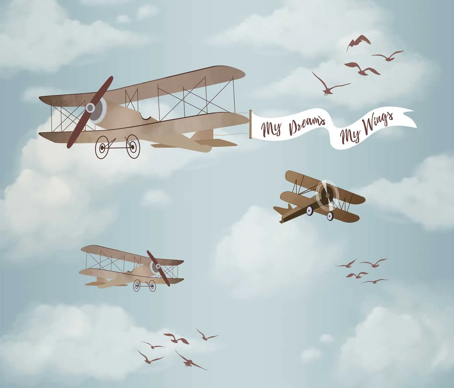 Personalised Gliders & Planes Themed Wallpaper for Kids Room, Customised