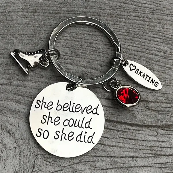 Personalized Skating She Believed She Could So She Did Keychain