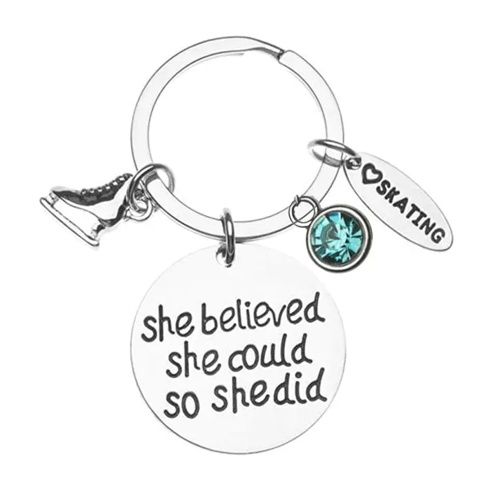 Personalized Skating She Believed She Could So She Did Keychain
