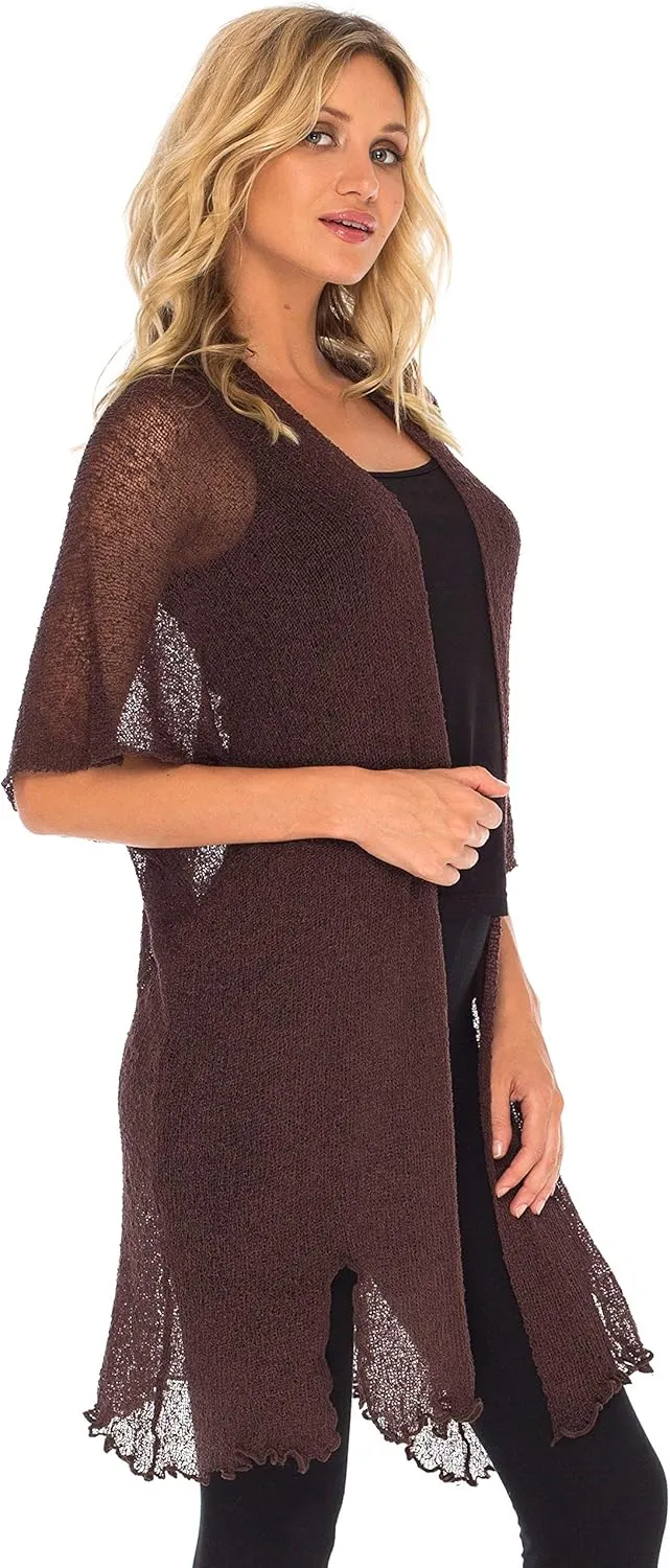 SHU-SHI Beach Kimono Coverups for Women Summer Cardigans Lightweight Open Front Cover Up Knit Sheer Sweater