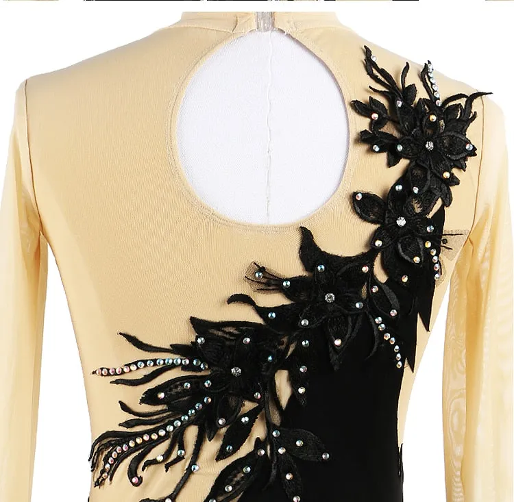 #SK225 Black Figure Skating Dress-Ice Skating-Calisthenics-Dance