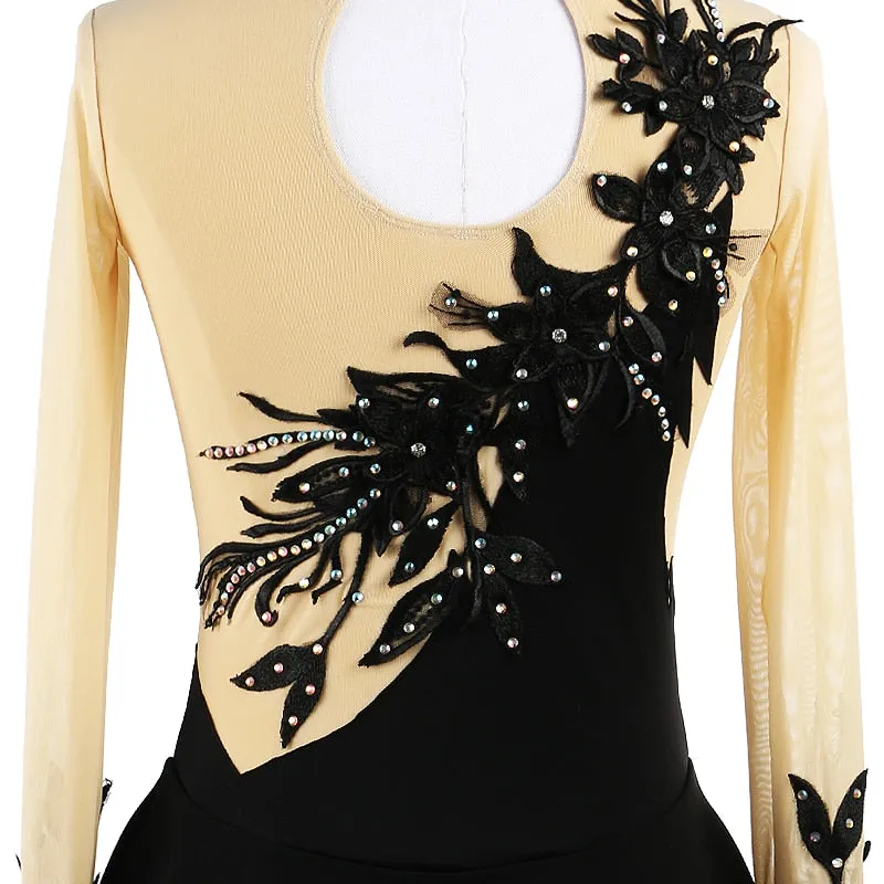 #SK225 Black Figure Skating Dress-Ice Skating-Calisthenics-Dance