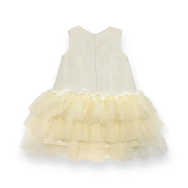Sleeveless Tweed Tulle Dress - Beige