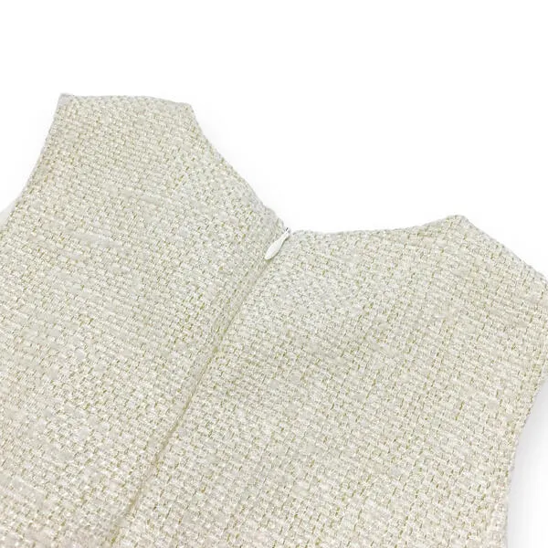 Sleeveless Tweed Tulle Dress - Beige