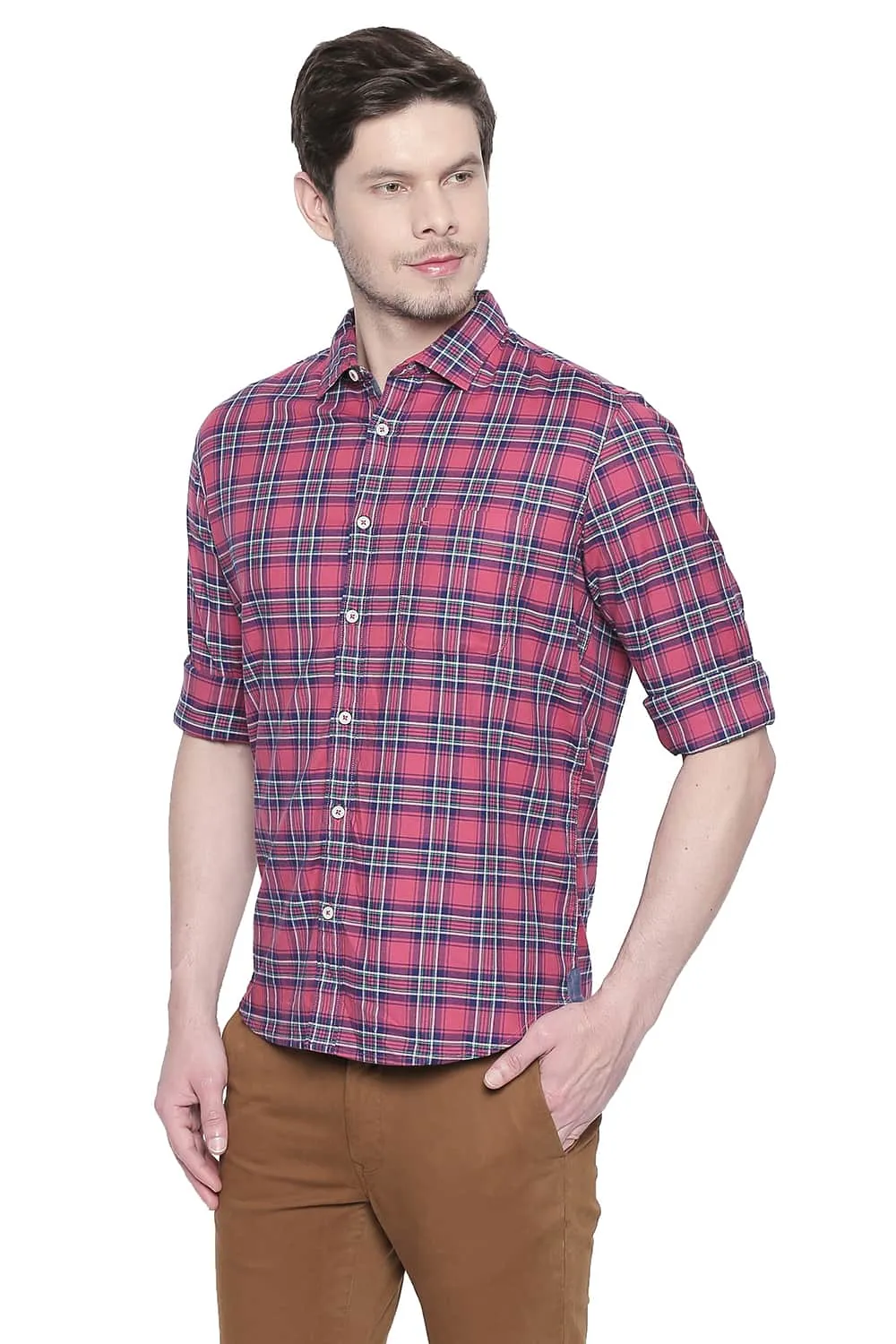 Slim Fit Stretch Checks Shirt