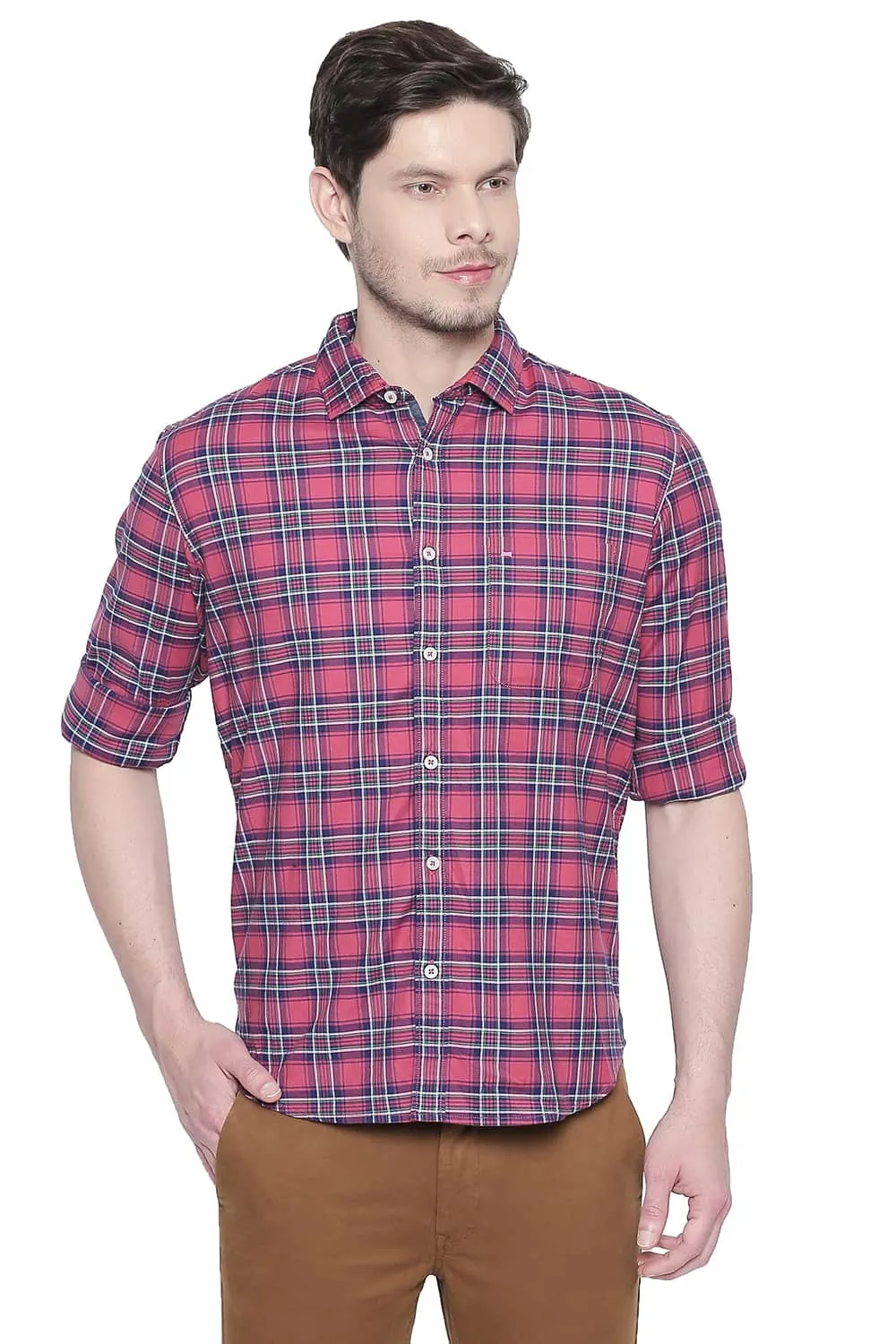 Slim Fit Stretch Checks Shirt