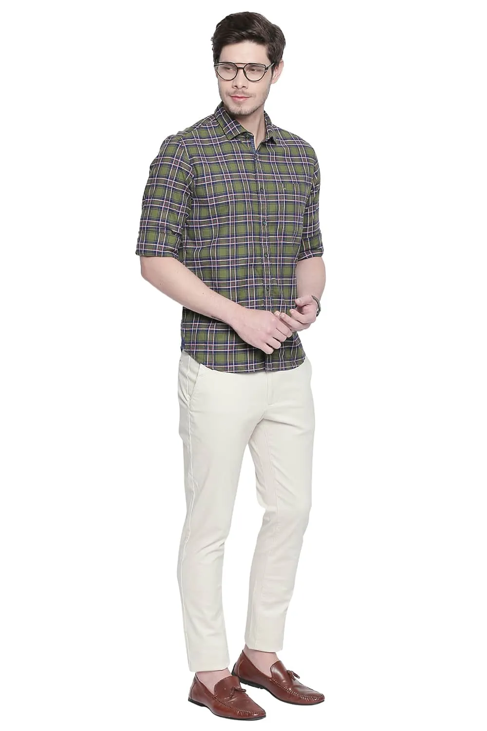 Slim Fit Stretch Checks Shirt