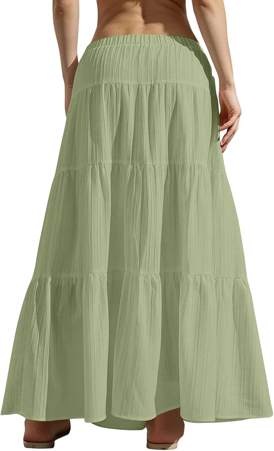 Summer Beach Skirts for Women Lightweight Comfy Elastic Waist Drawstring Pleated Flowy A Line Maxi Skirt