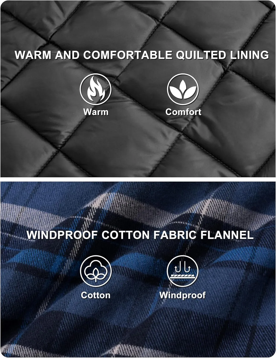 TACVASEN Men's Flannel Shirt Jacket Quilted Lined Long Sleeve Button Down Shirts Jacket