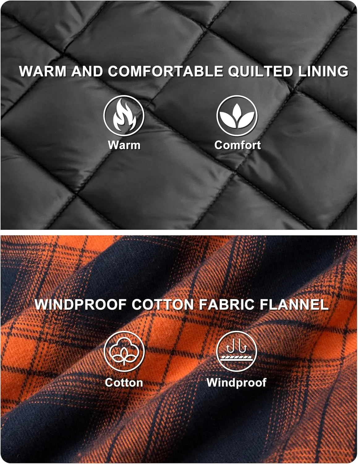 TACVASEN Men's Flannel Shirt Jacket Quilted Lined Long Sleeve Button Down Shirts Jacket