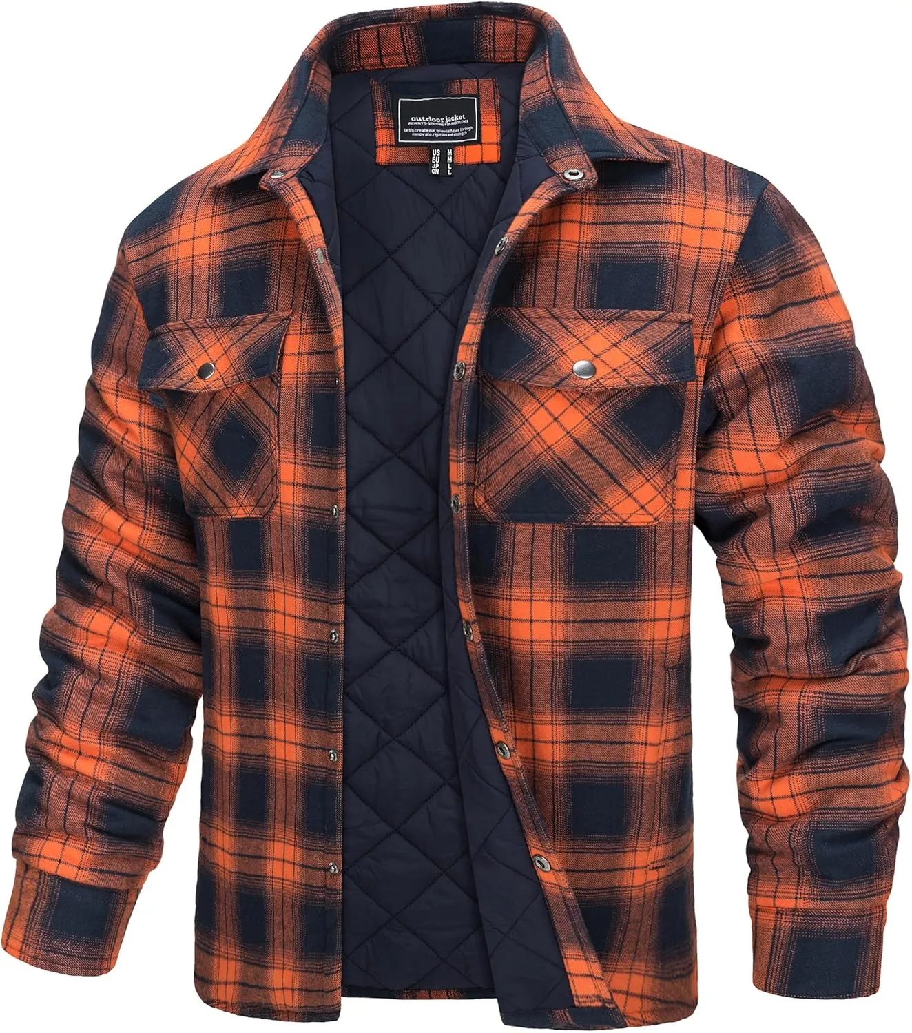TACVASEN Men's Flannel Shirt Jacket Quilted Lined Long Sleeve Button Down Shirts Jacket