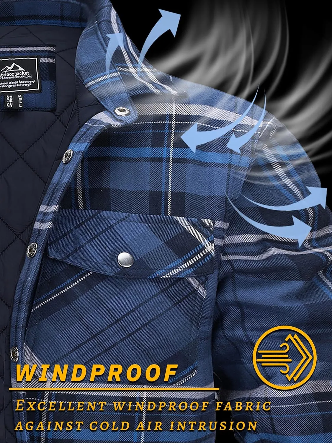 TACVASEN Men's Flannel Shirt Jacket Quilted Lined Long Sleeve Button Down Shirts Jacket