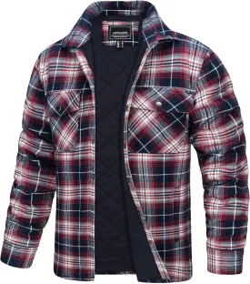 TACVASEN Men's Flannel Shirt Jacket Quilted Lined Long Sleeve Button Down Shirts Jacket