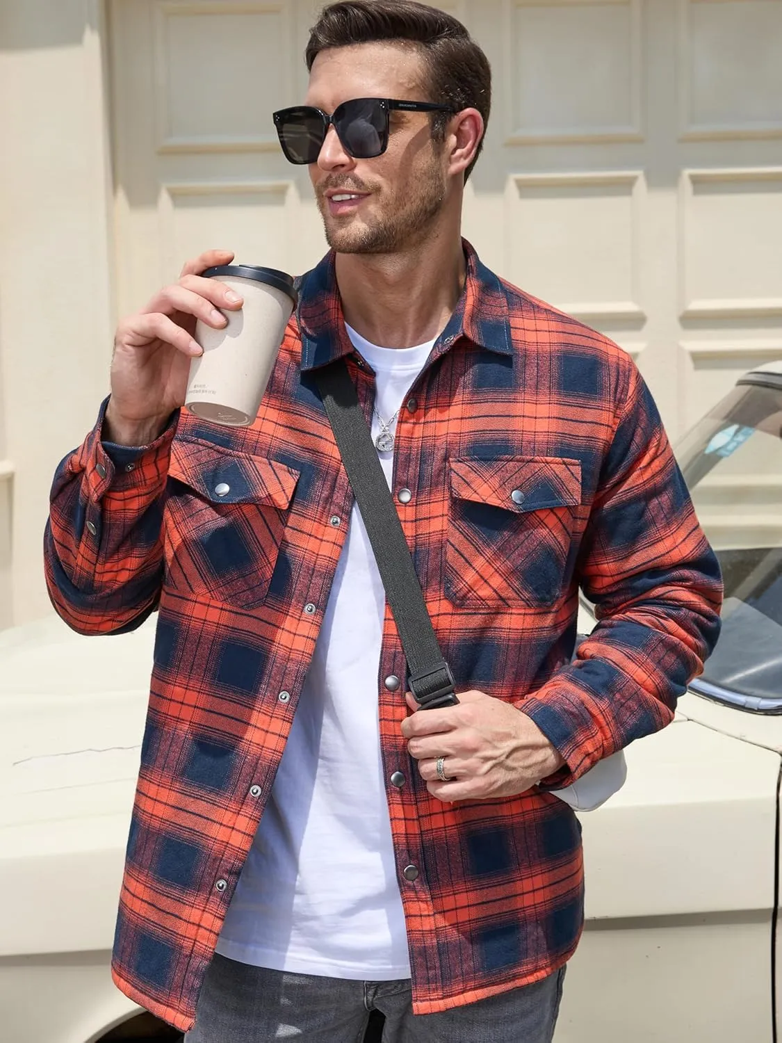 TACVASEN Men's Flannel Shirt Jacket Quilted Lined Long Sleeve Button Down Shirts Jacket