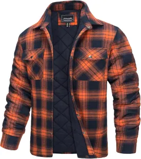 TACVASEN Men's Flannel Shirt Jacket Quilted Lined Long Sleeve Button Down Shirts Jacket