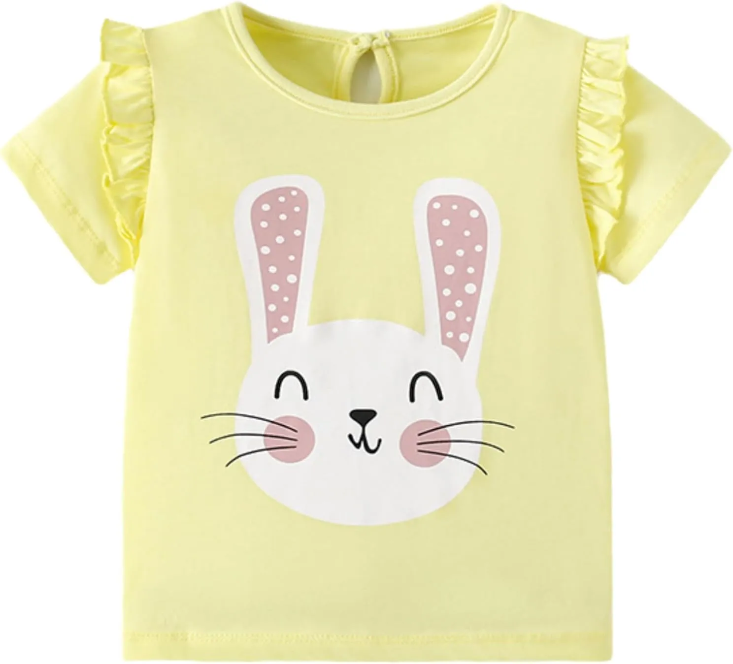 Toddler Girls Bunny Shirts Ruffle Short Sleeve Baby Easter T-Shirt Cotton Cute Tank Tees Tops 1-7 Years