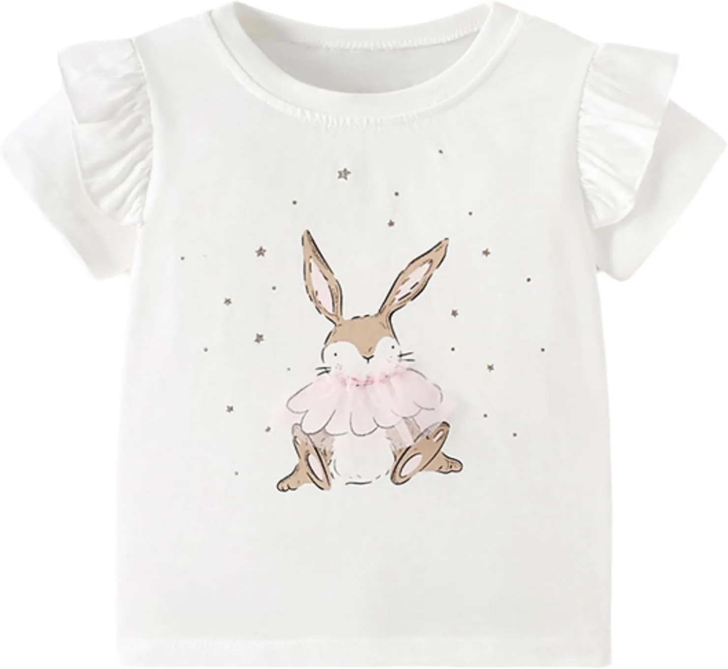 Toddler Girls Bunny Shirts Ruffle Short Sleeve Baby Easter T-Shirt Cotton Cute Tank Tees Tops 1-7 Years
