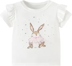Toddler Girls Bunny Shirts Ruffle Short Sleeve Baby Easter T-Shirt Cotton Cute Tank Tees Tops 1-7 Years