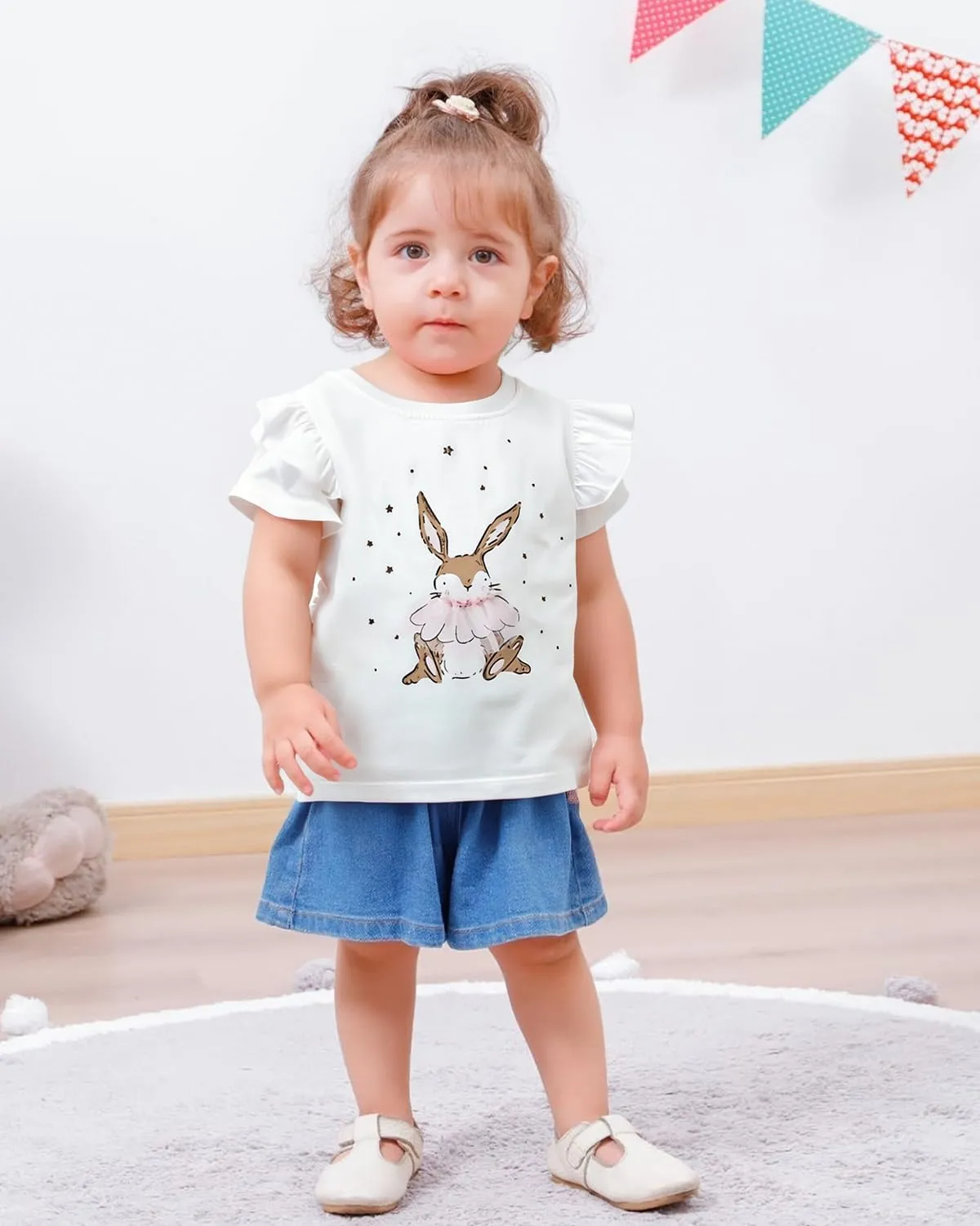 Toddler Girls Bunny Shirts Ruffle Short Sleeve Baby Easter T-Shirt Cotton Cute Tank Tees Tops 1-7 Years