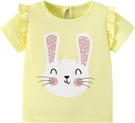 Toddler Girls Bunny Shirts Ruffle Short Sleeve Baby Easter T-Shirt Cotton Cute Tank Tees Tops 1-7 Years