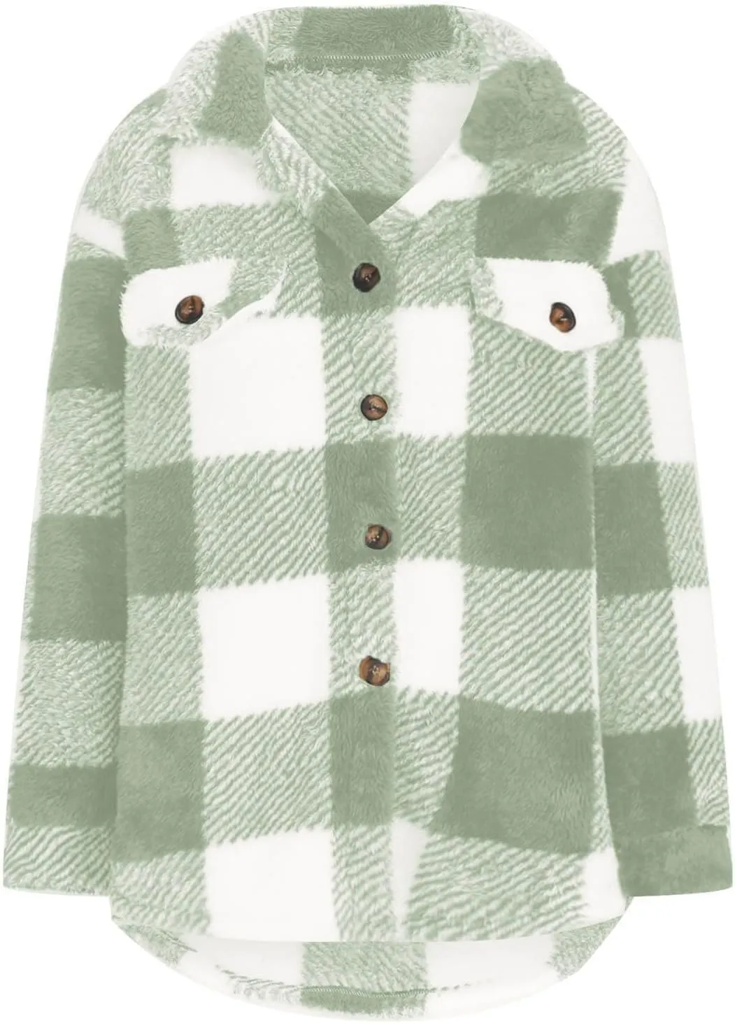 TWGONE Womens Plaid Shacket Jacket Fleece Lapel Button Down Jackets Casual Long Sleeve Flannel Coats Winter Warm Clothes