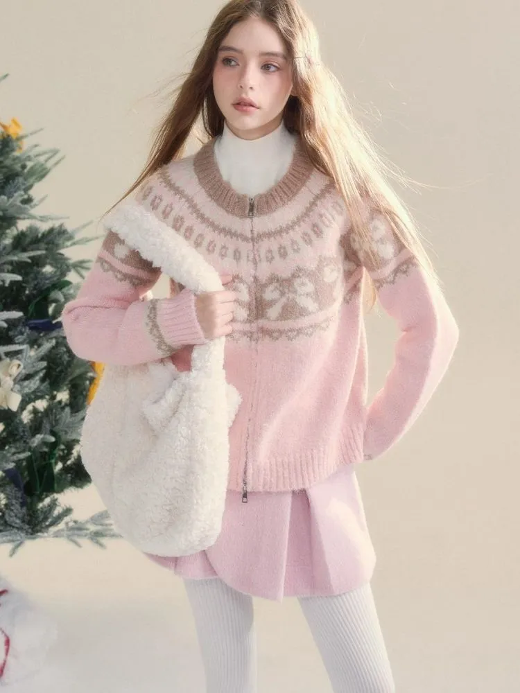 Vintage Fair Isle Bow Textured Sweater【s0000005504】