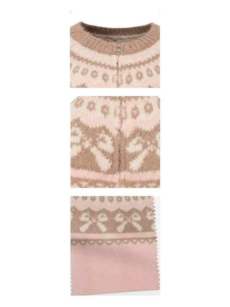 Vintage Fair Isle Bow Textured Sweater【s0000005504】