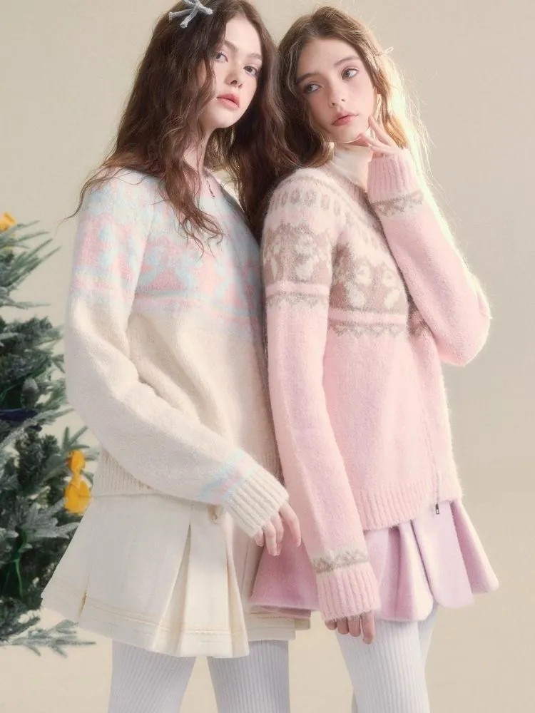 Vintage Fair Isle Bow Textured Sweater【s0000005504】