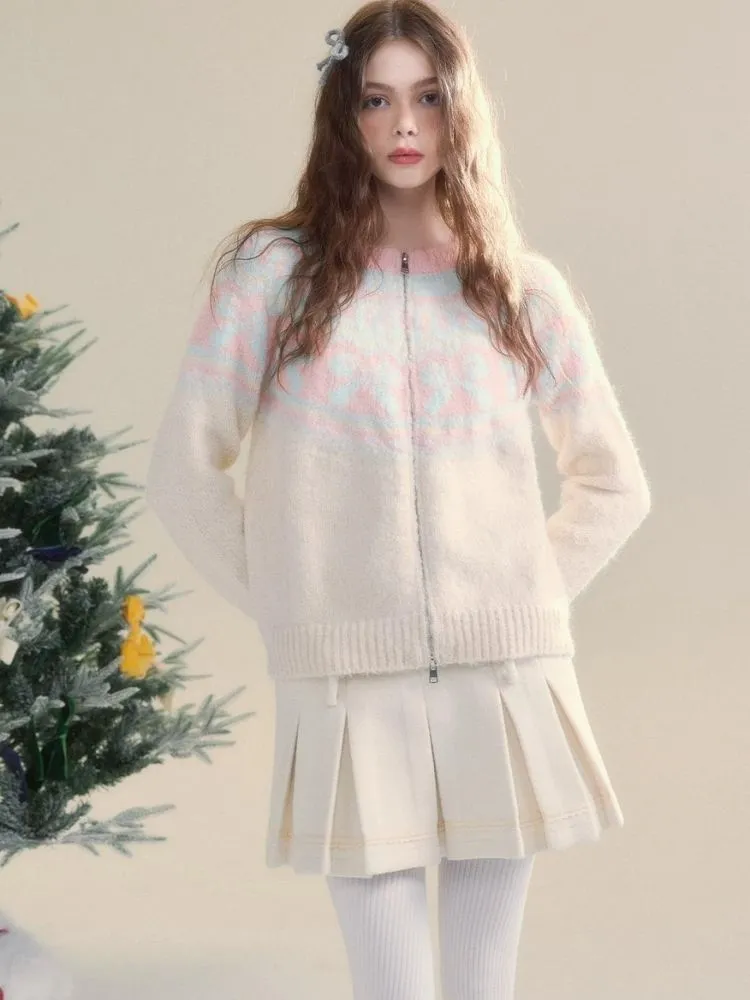 Vintage Fair Isle Bow Textured Sweater【s0000005504】