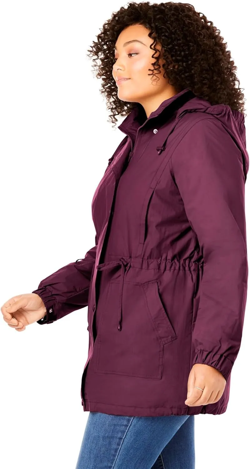 Woman Within Plus Size Fleece-Lined Taslon Anorak