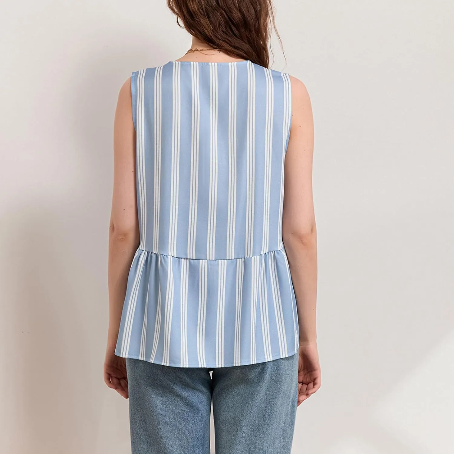 Women Striped Tie Front Top Y2k Sleeveless Bow Knot Ruffle Hem Peplum Vest Summer Cute Babydoll Going Out Top