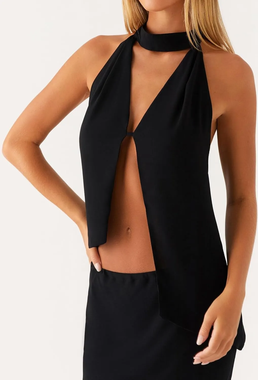 Women Y2k Long Skirt Sets Sexy Cutout Backless Asymmetric Halter Top with Maxi Skirt Cocktail Party 2 Piece Outfits