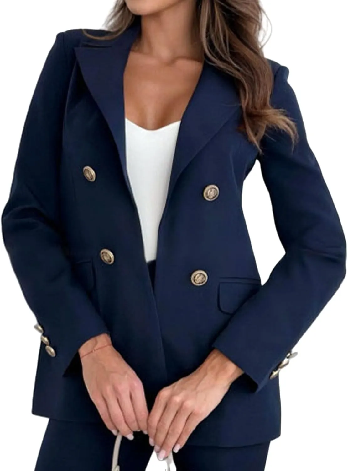 Womens Casual Blazer Jacket Double Breasted Long Sleeve Work Office Blazer Lapel Open Front Jacket Coat for Women