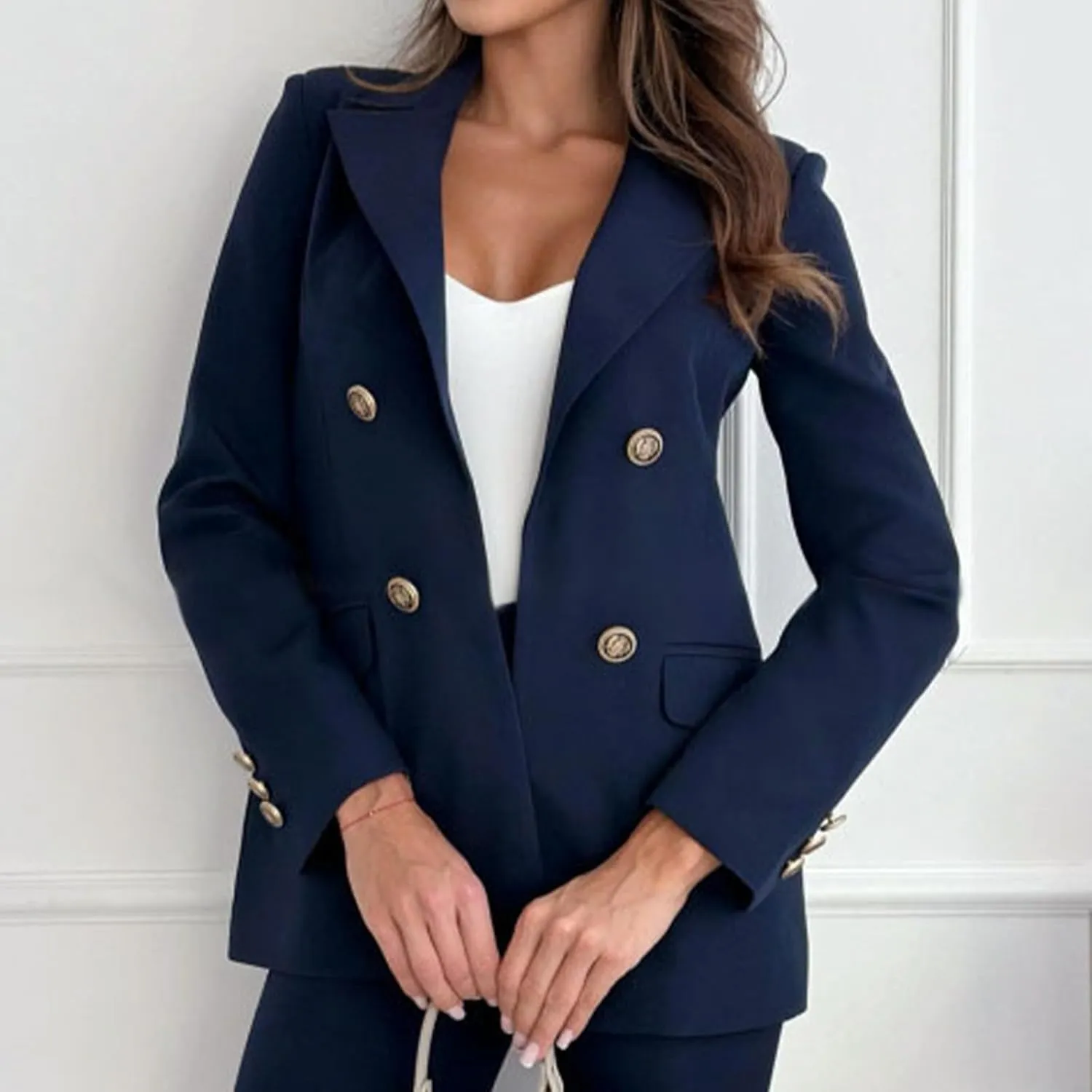 Womens Casual Blazer Jacket Double Breasted Long Sleeve Work Office Blazer Lapel Open Front Jacket Coat for Women