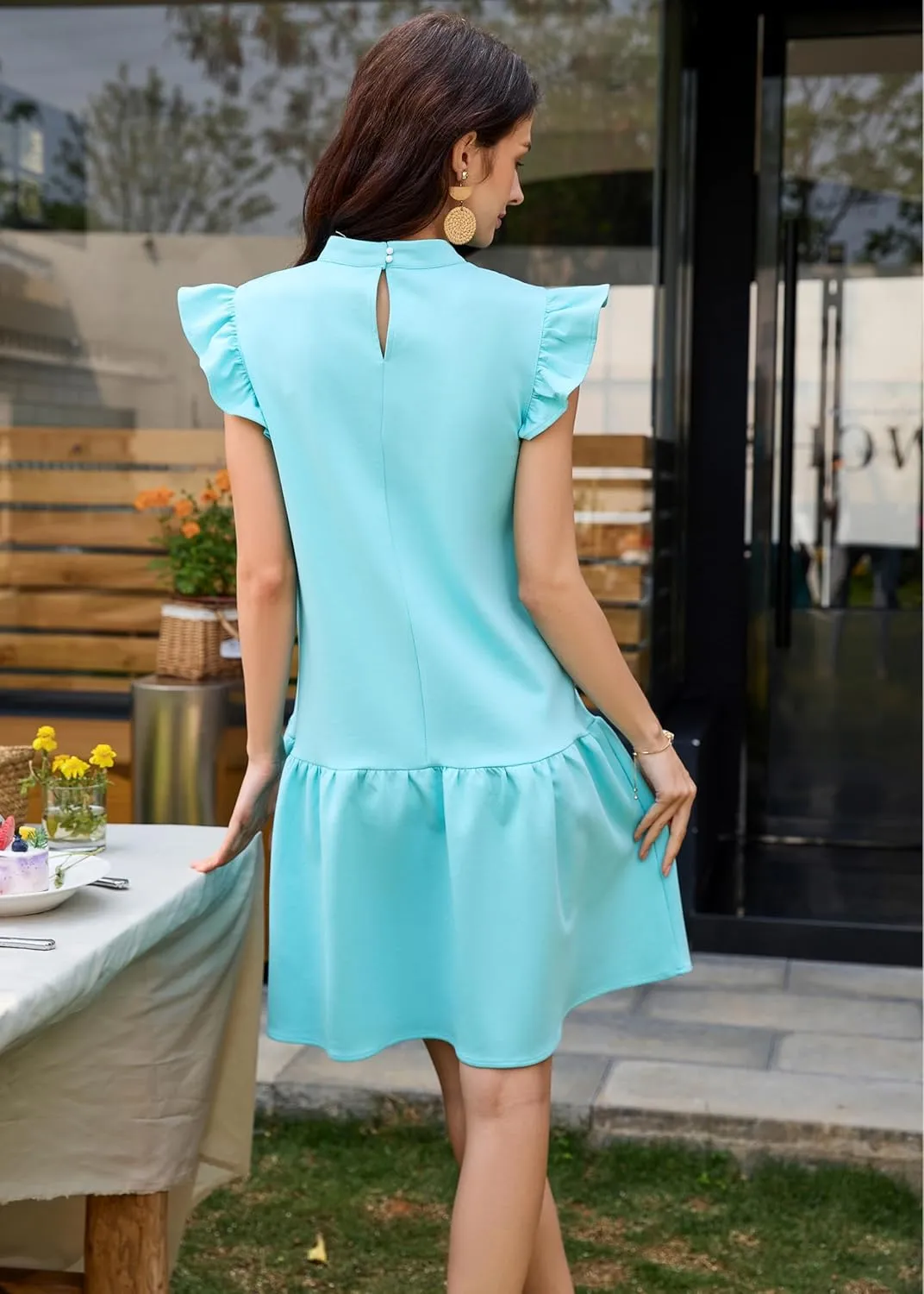 Women's Casual Ruffle Sleeve Mini Dress Soft Loose Fit Summer T-Shirt Dress with Flowy Hem