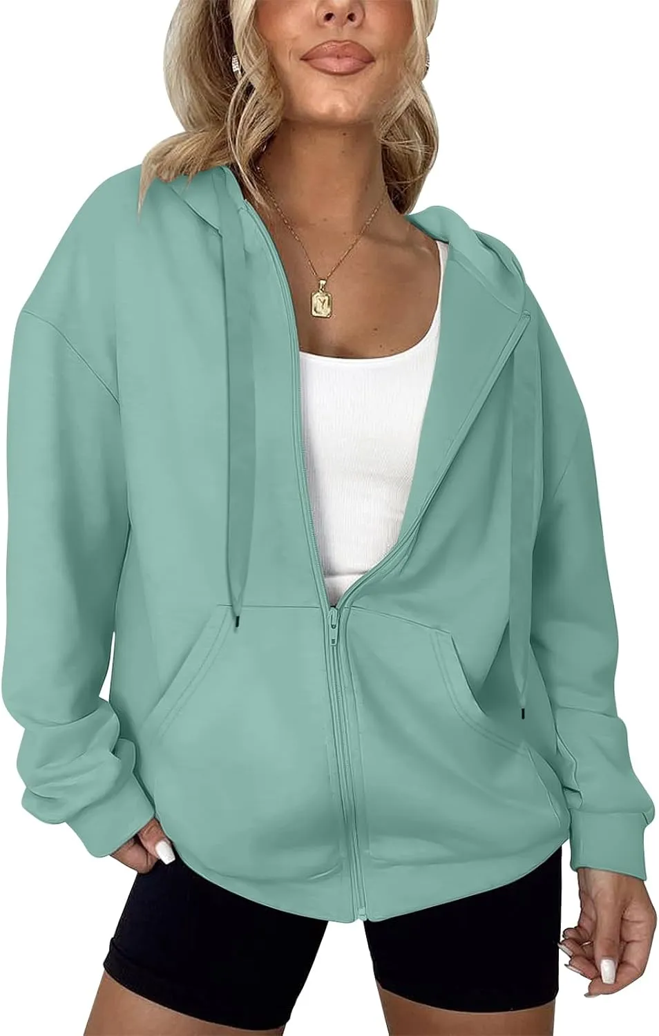 Women's Oversized Lightweight Hoodies for Women Full Zip Up Long Sleeve Drawstring Jackets