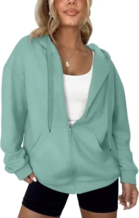 Women's Oversized Lightweight Hoodies for Women Full Zip Up Long Sleeve Drawstring Jackets