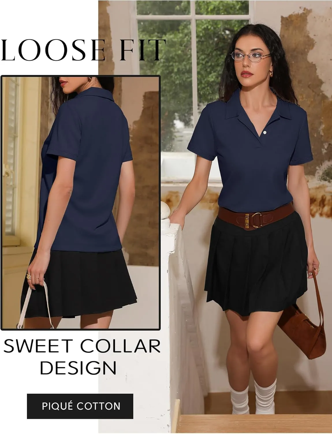 Womens Short Sleeve Polo Shirts - V Neck Collared Golf & Tennis Shirt 2025 Casual Summer Tops